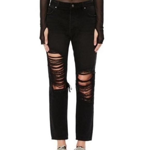 AFRM Black Cyrus Super High Rise Distressed Ripped Jeans Style ARVB021405 - Picture 2 of 11